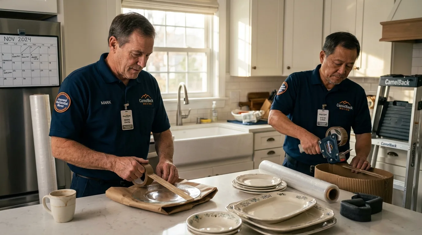 Professional crew packing kitchen dishware in Lambert, MS